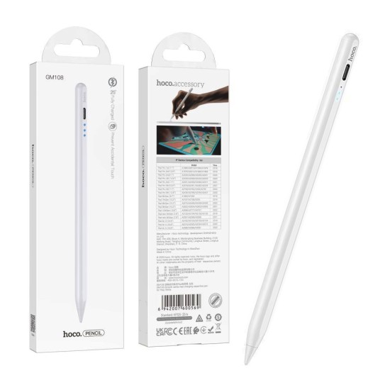 Hoco Smooth Series Universal Capactive Pen GM108 for iPad with fast Charging White